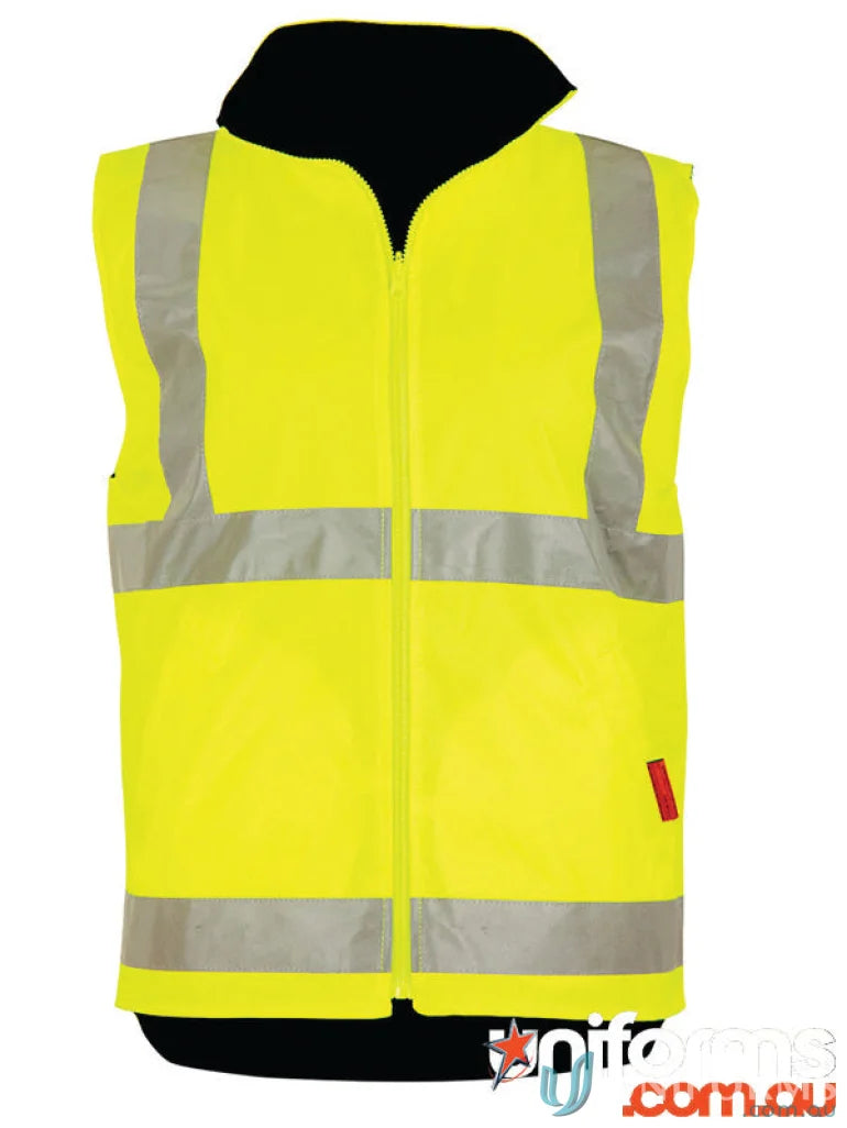 Bright yellow VIC Rail Reversible Safety Vest with reflective stripes and polar fleece