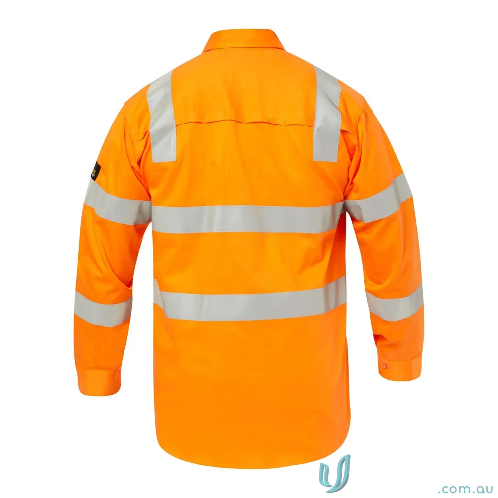 Orange high-visibility roads drill shirt with reflective tape from VIC Rail for safety