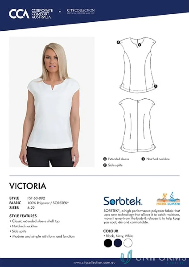 White notched-neckline ladies shell top from Victoria Ladies Shell collection