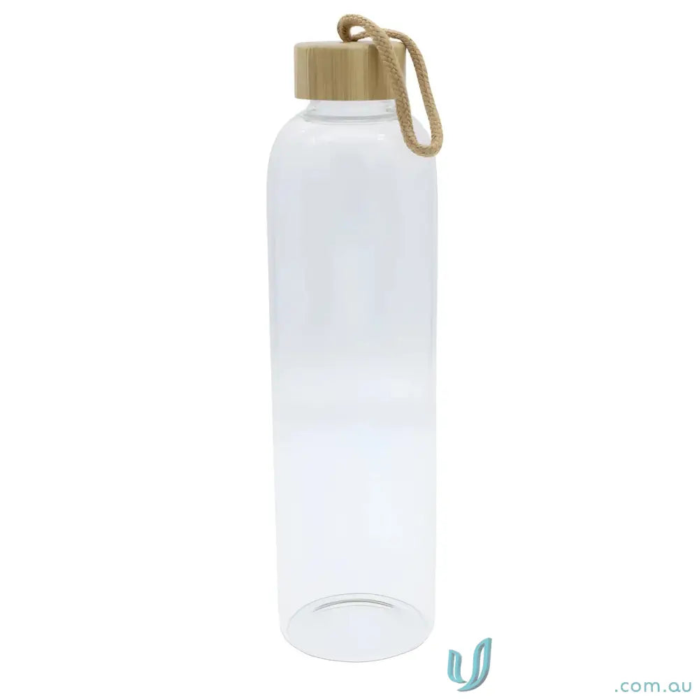 Clear borosilicate glass water bottle with natural bamboo lid for eco-friendly hydration