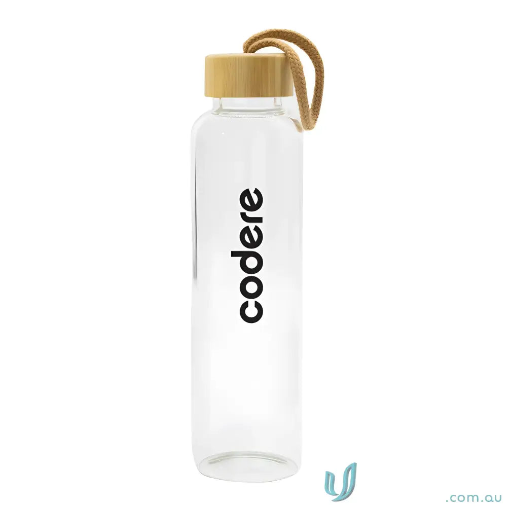 Clear borosilicate glass water bottle with airtight bamboo lid for fresh sips