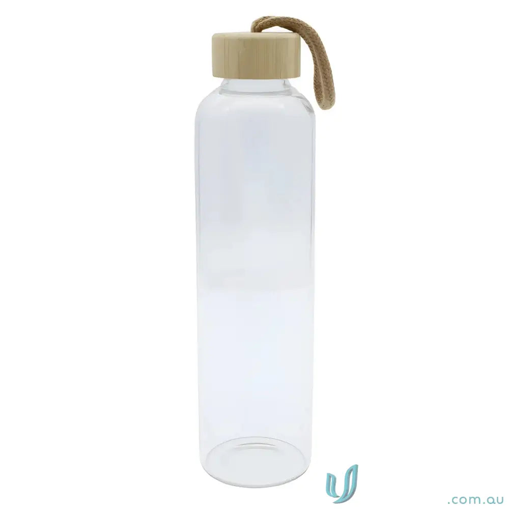 Clear vidro 750ml borosilicate glass water bottle with wooden lid and rope handle