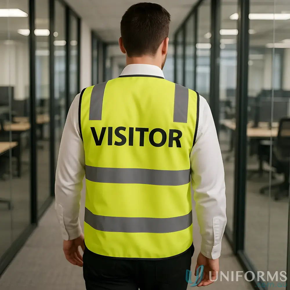 Yellow high-visibility safety vest with reflective stripes for extra large workwear uniforms