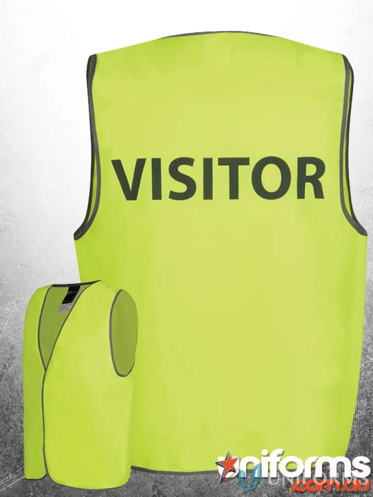 Yellow visitor safety vest with printed design meets Australian standards, extra large fit