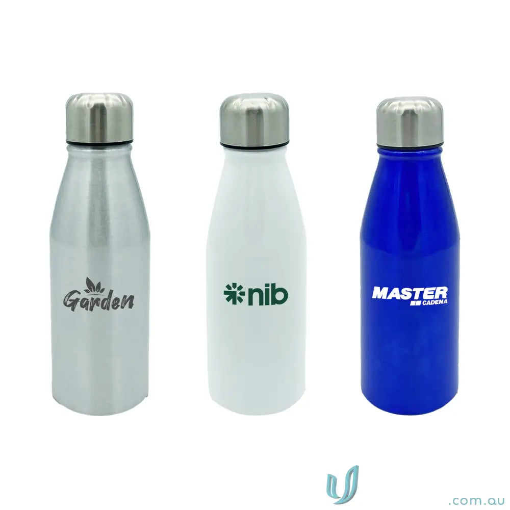Three branded Vita Aluminium 450ml water bottles, lightweight durable single-wall aluminium for uniforms