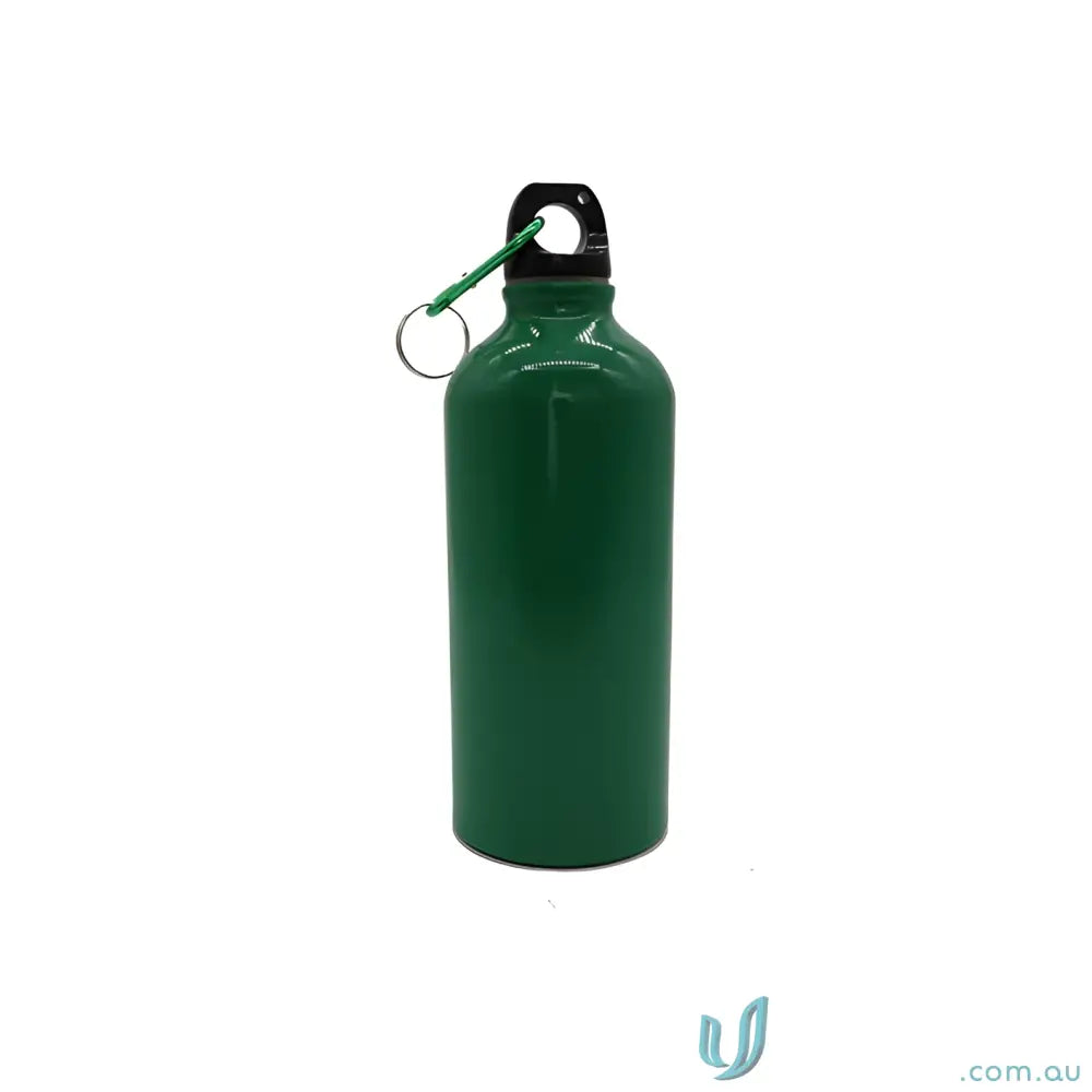 Green metal water bottle with carabiner clip for hiking and uniforms, Voyager 600ml