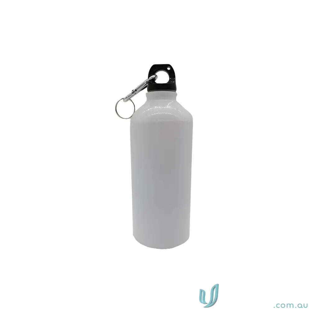 White metal water bottle with carabiner clip for hiking, Voyager 600ml aluminum