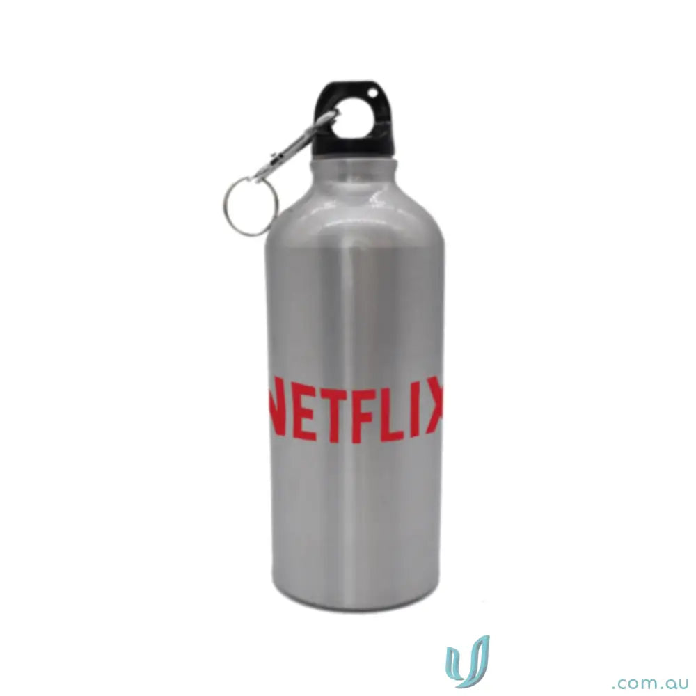 Silver Voyager 600ml aluminum water bottle with carabiner clip for hiking or uniforms