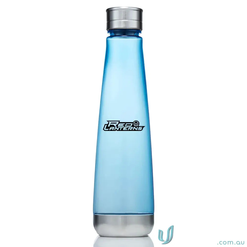 Blue Tritan water bottle with silver accents - stylish durable BPA-free water bottle