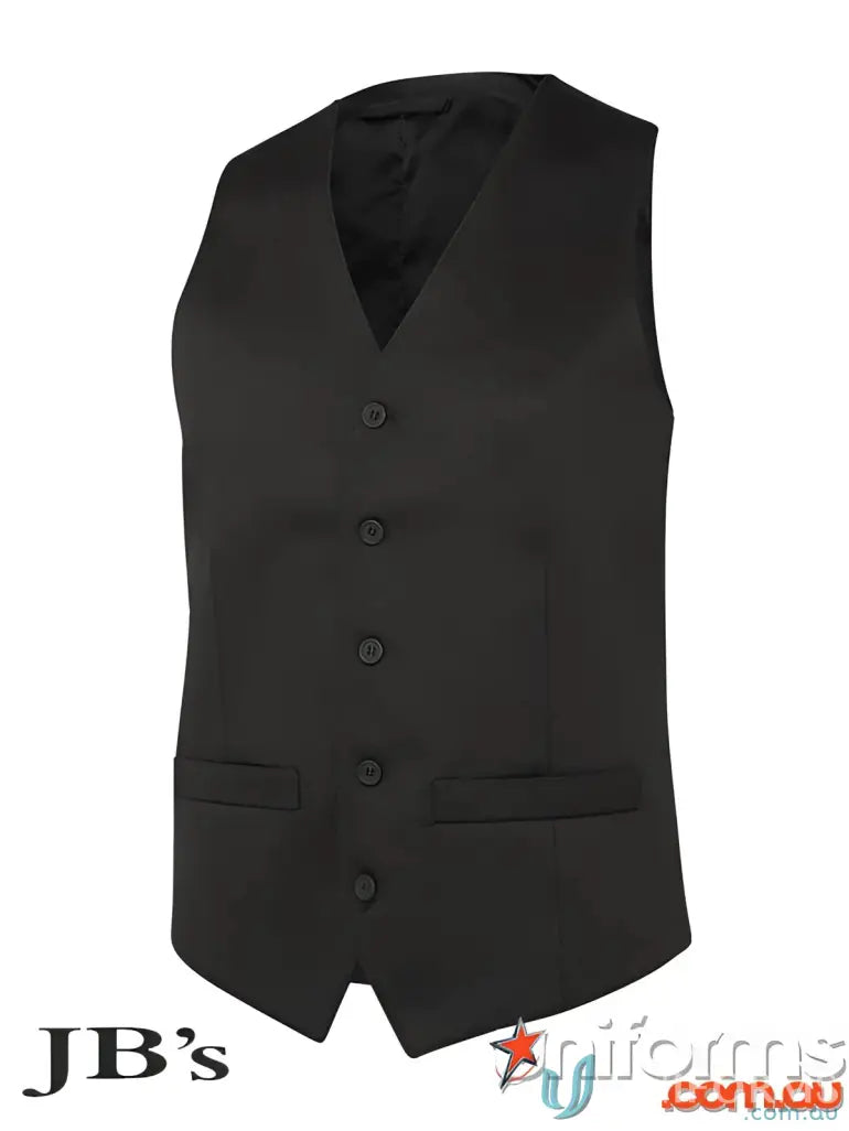Black Black Buttoned Vest from JBs Waiting Vest with detailed sizing specifications