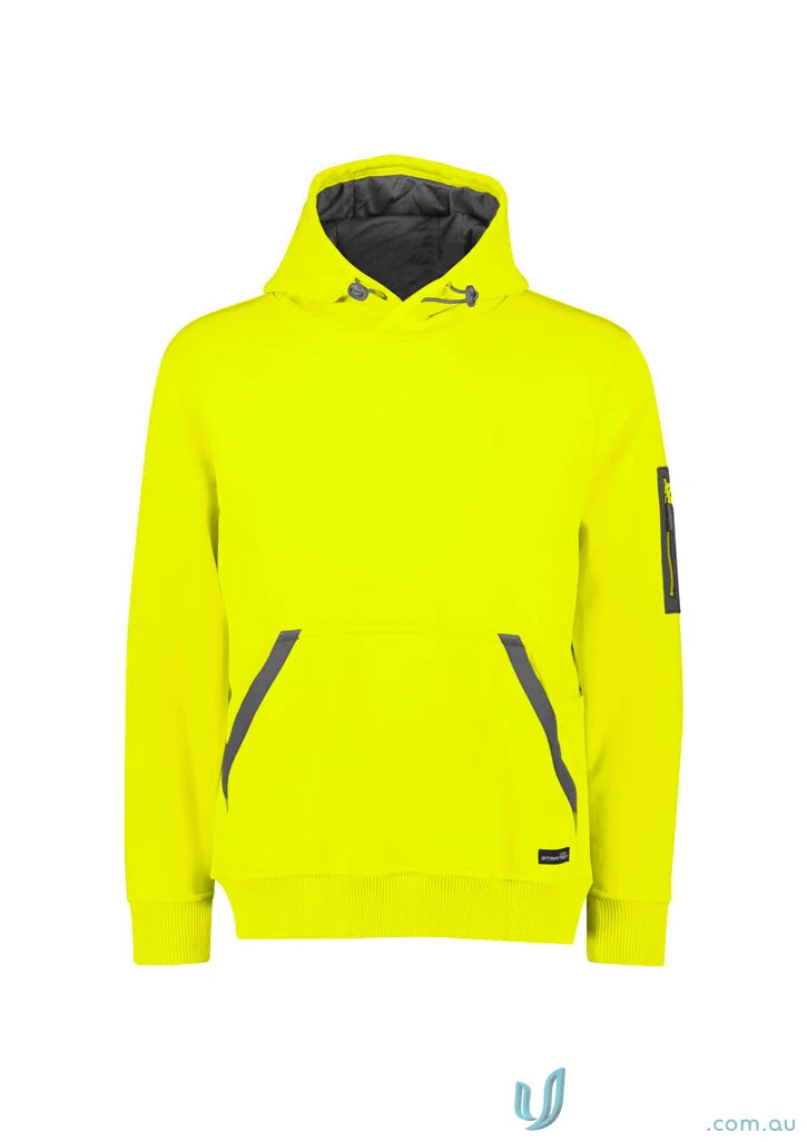 Bright yellow unisex water resistant hoodie made from soft fleece for casual comfort
