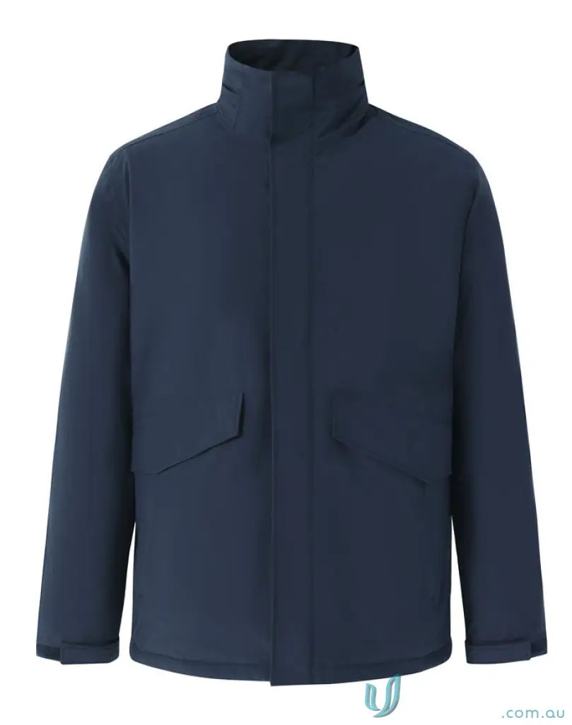 Dark blue Waterproof Quilted Jacket for men with high collar and front pockets, stay dry