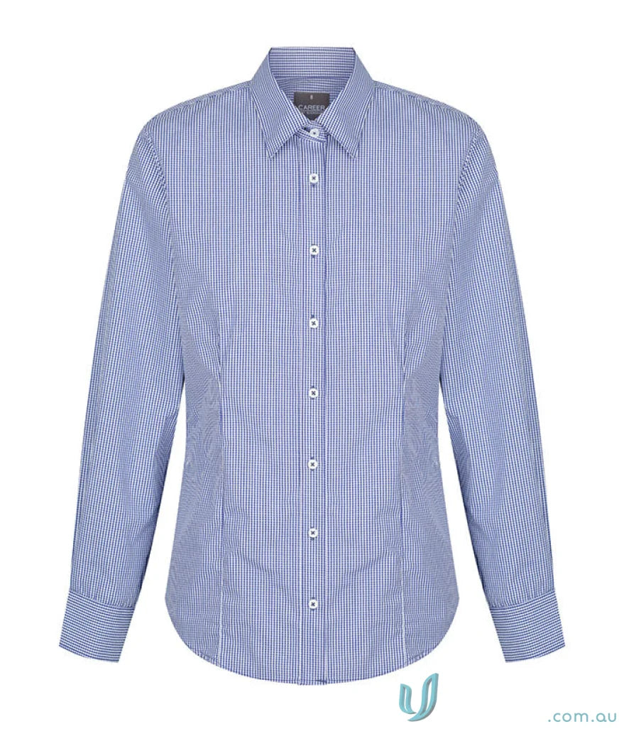 Blue and white striped Westgarth Gingham LS Shirt, long sleeve, easy iron silk protein