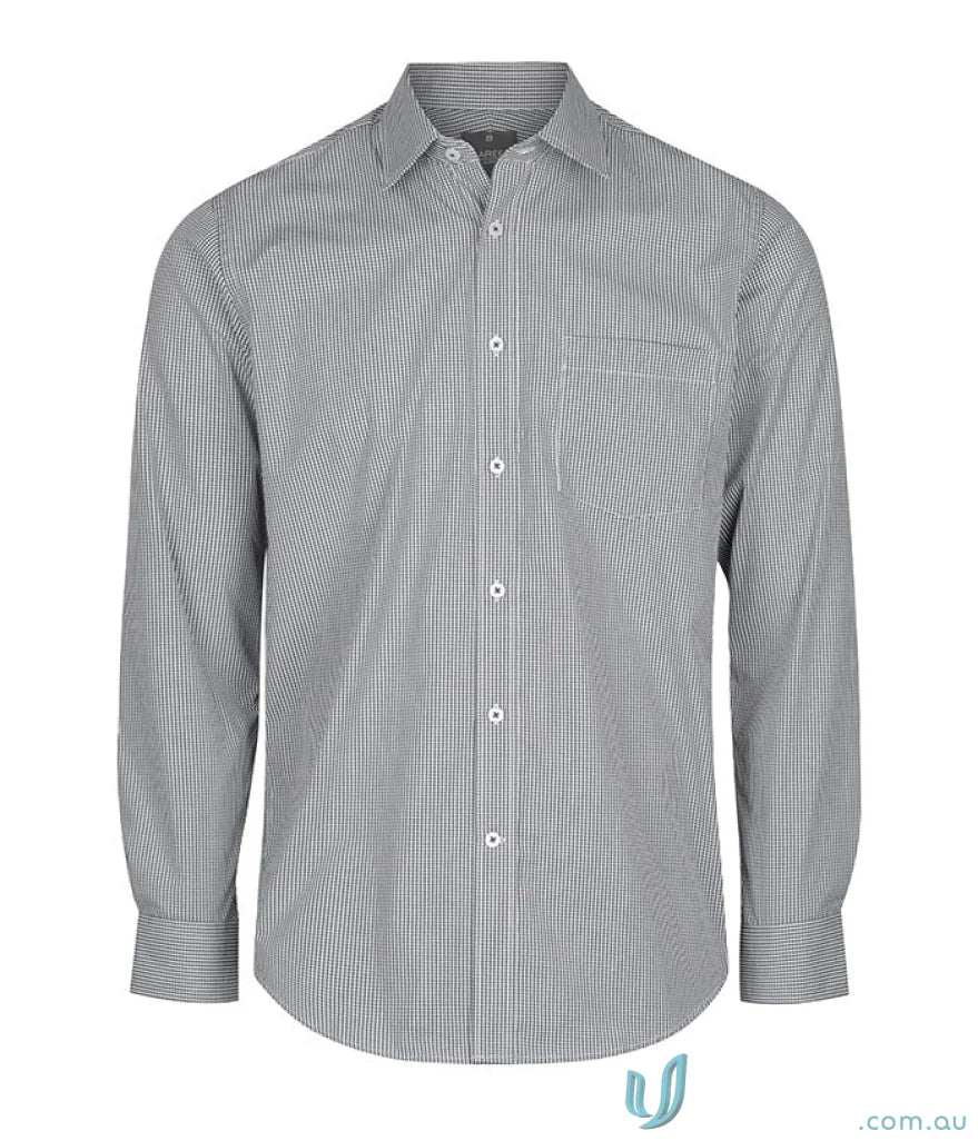 Gray striped Westgarth Gingham silk protein shirt, easy iron long sleeve style