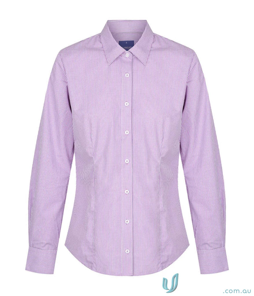 Lavender striped long sleeve shirt made of silk protein with easy iron from Westgarth Gingham LS Shirt