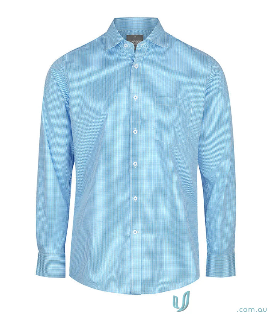 Westgarth Gingham silk protein shirt, light blue striped easy iron long sleeve shirt