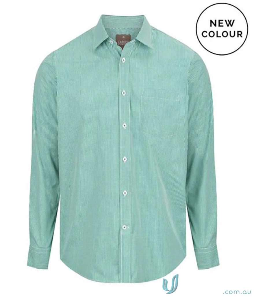 Westgarth Gingham silk protein shirt in mint green with easy iron long sleeve fit