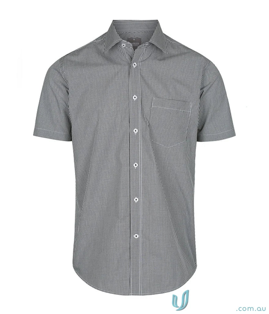 Gray striped Westgarth 1637s Gingham SS Shirt with silk protein finish