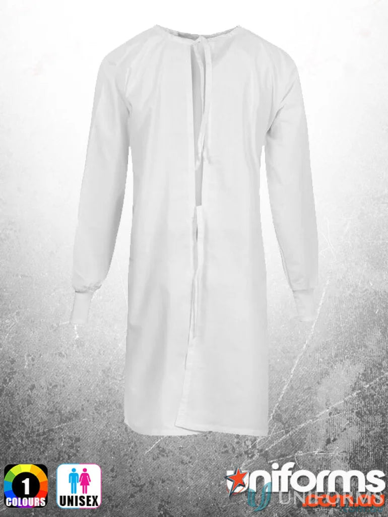 White LS Patient Gown with long knit cuffs, reliable uniforms for comfort