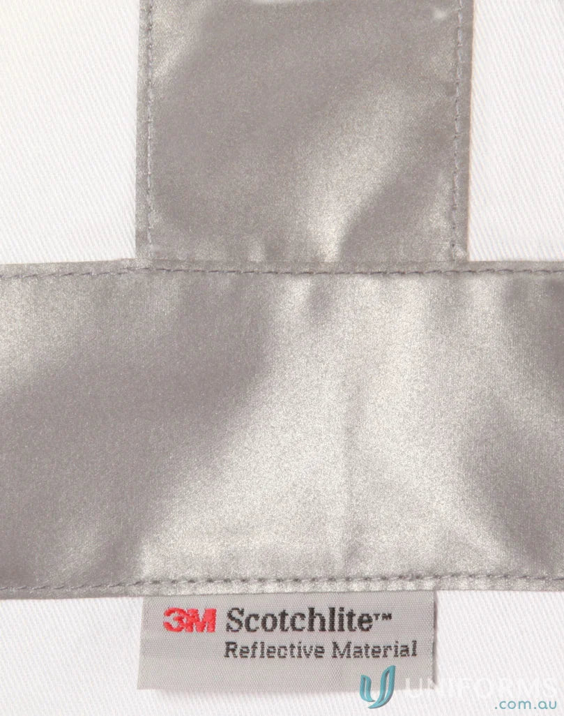 White safety shirt with Scotchlite™ reflective tapes and 3M Scotchlite Reflective Material tag