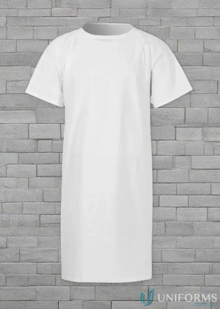 White SS Patient Gown T-shirt Dress for aged care facilities and rehab centers