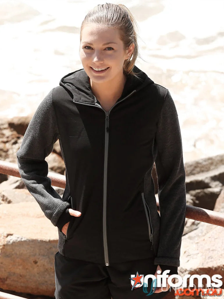 Black and gray hooded fleece jacket from Winnig Spirit Ladies Bristol Jacket collection