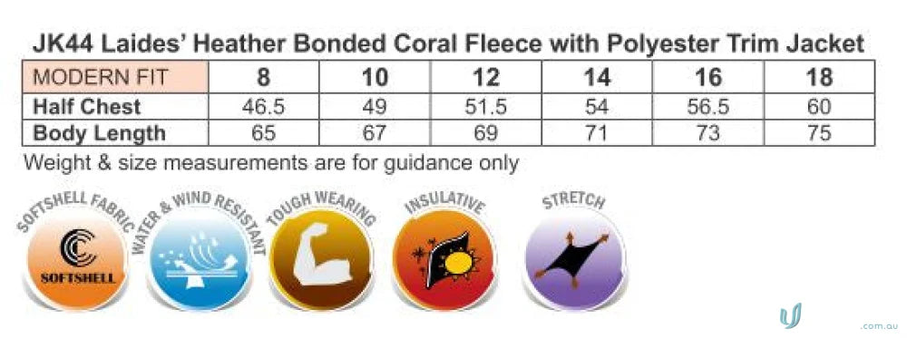 Ladies Bristol Jacket size chart and fabric info for Winnig Spirit Ladies jacket combines style and comfort