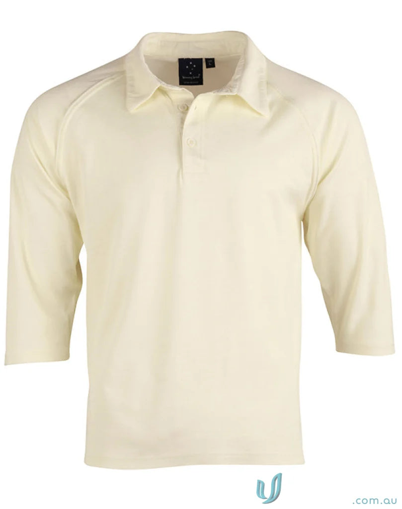 Cream-colored Winning Spirit 3qtr Cricket Polo made with Truedry® Cotton for comfort