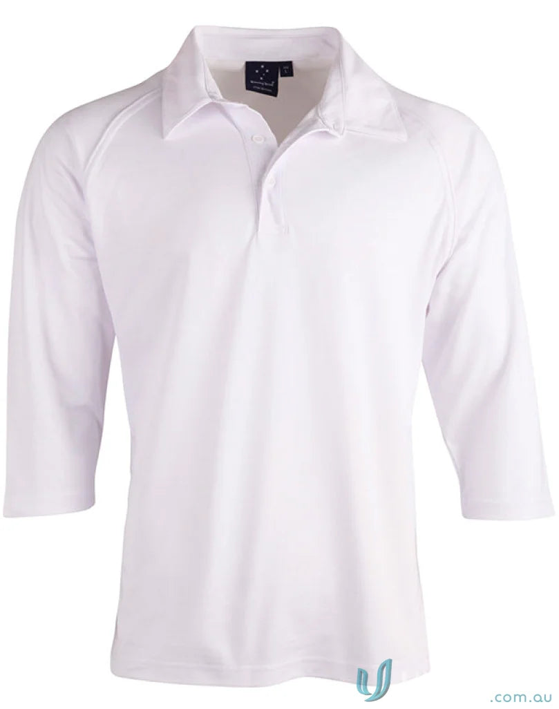 White three-quarter sleeve cricket polo from Winning Spirit Truedry with Truedry® cotton