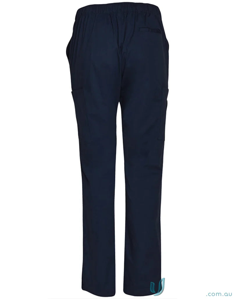 Navy blue casual pants with semi elastic waist and tie for comfortable waist fit