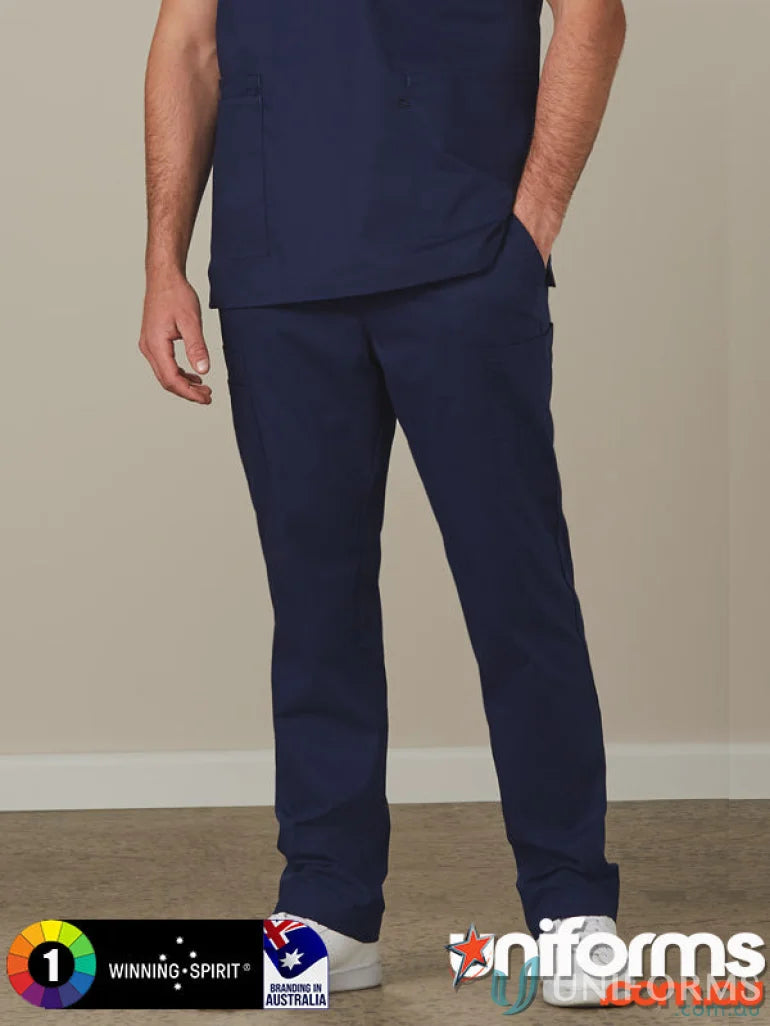 Navy blue semi elastic waist tie scrub pants from Winning Spirit for comfortable fit