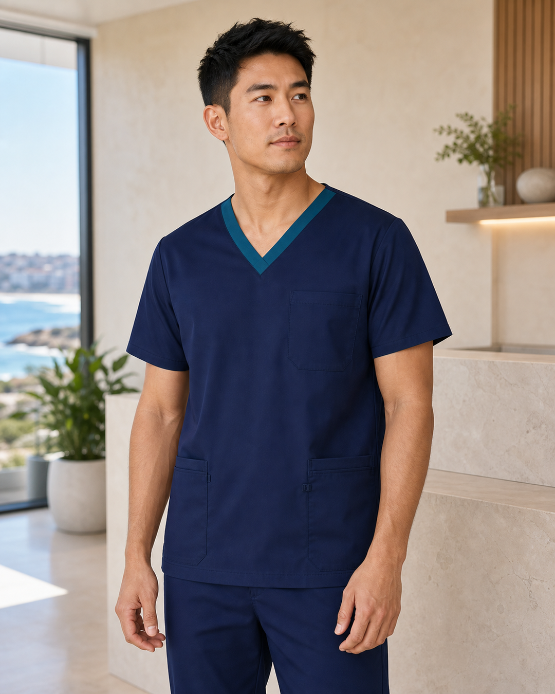 Winning Spirit Adult V-Neck Contrast Trim Scrub Top
