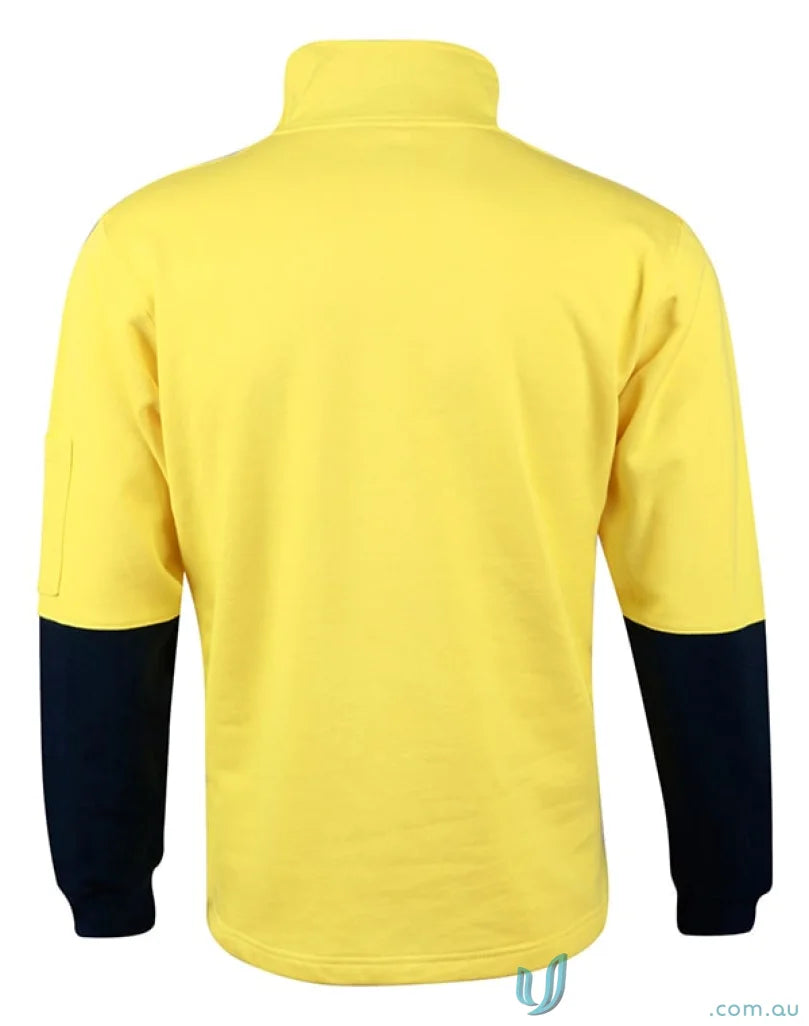 Yellow and navy long-sleeved work shirt from Winning Spirit HIvis Jumper, made of cotton fleecy sweat