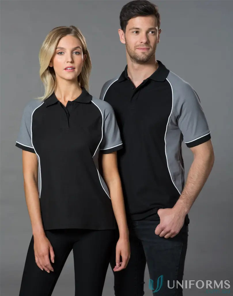 Matching black and gray tri-colour short sleeve Winning Spirit Arena truedry® polo shirts