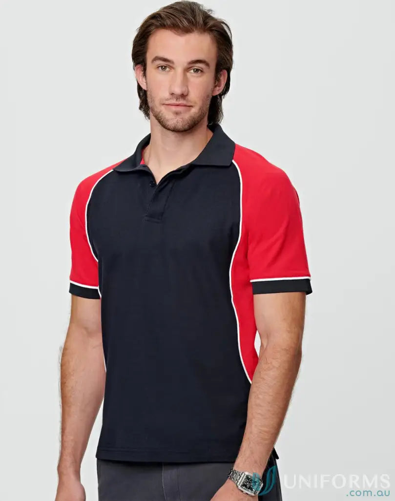 Man in Winning Spirit Arena tri-colour short sleeve truedry® polo shirt
