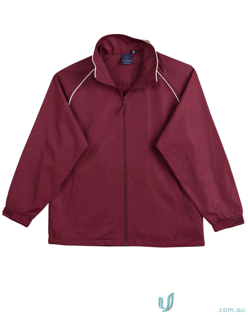 Maroon champion track jacket with white trim showcasing the winning spirit track style