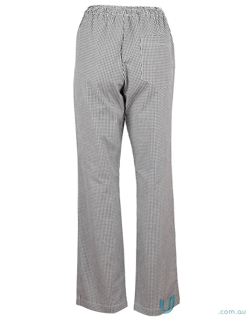 Black and white gingham cp01 chef’s pants with elastic waistband and patch pocket