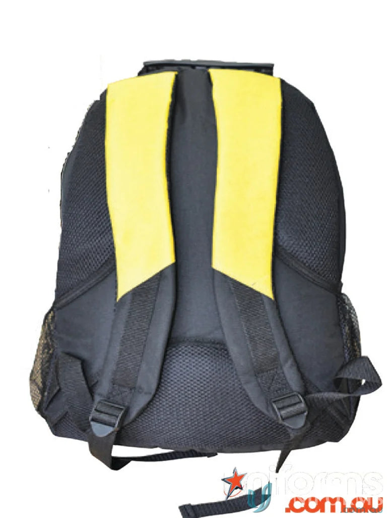 Black Winning Spirit Climber Backpack with yellow straps and large main compartment