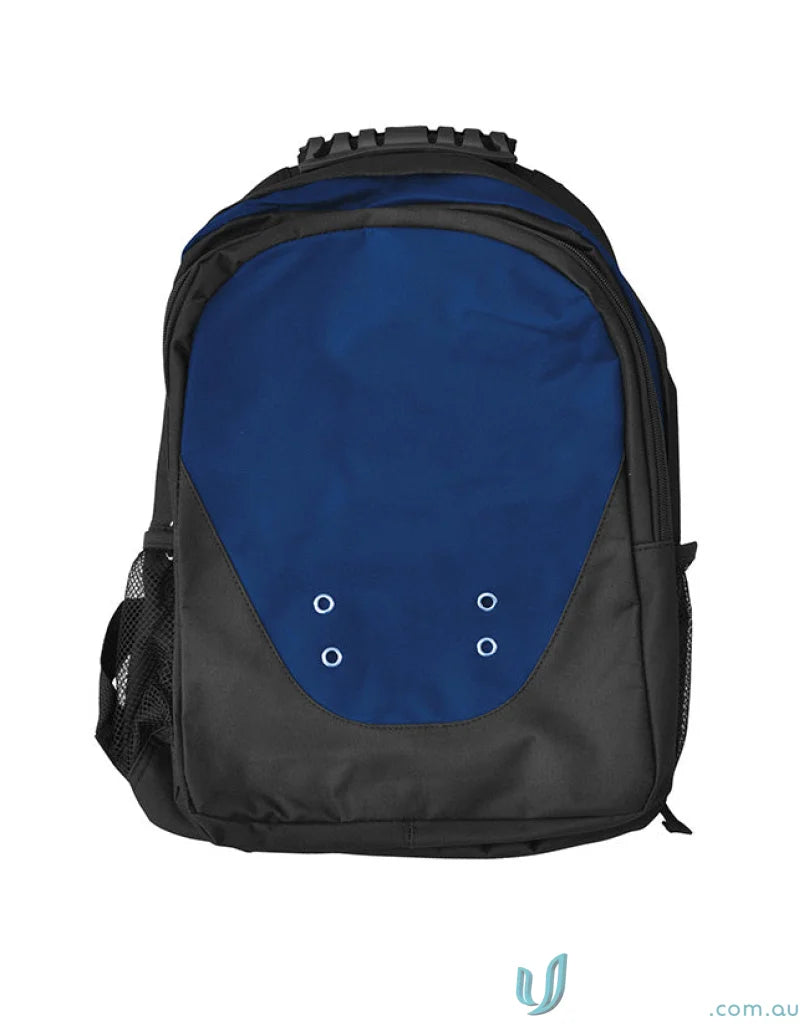 Winning Spirit Climber Backpack B5001 with large main compartment, navy blue, black, grommets