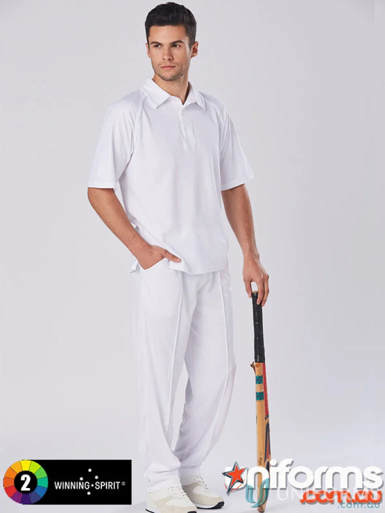 White cricket uniform shown in winning spirit cooldry cricket pants CP29 cricket gear