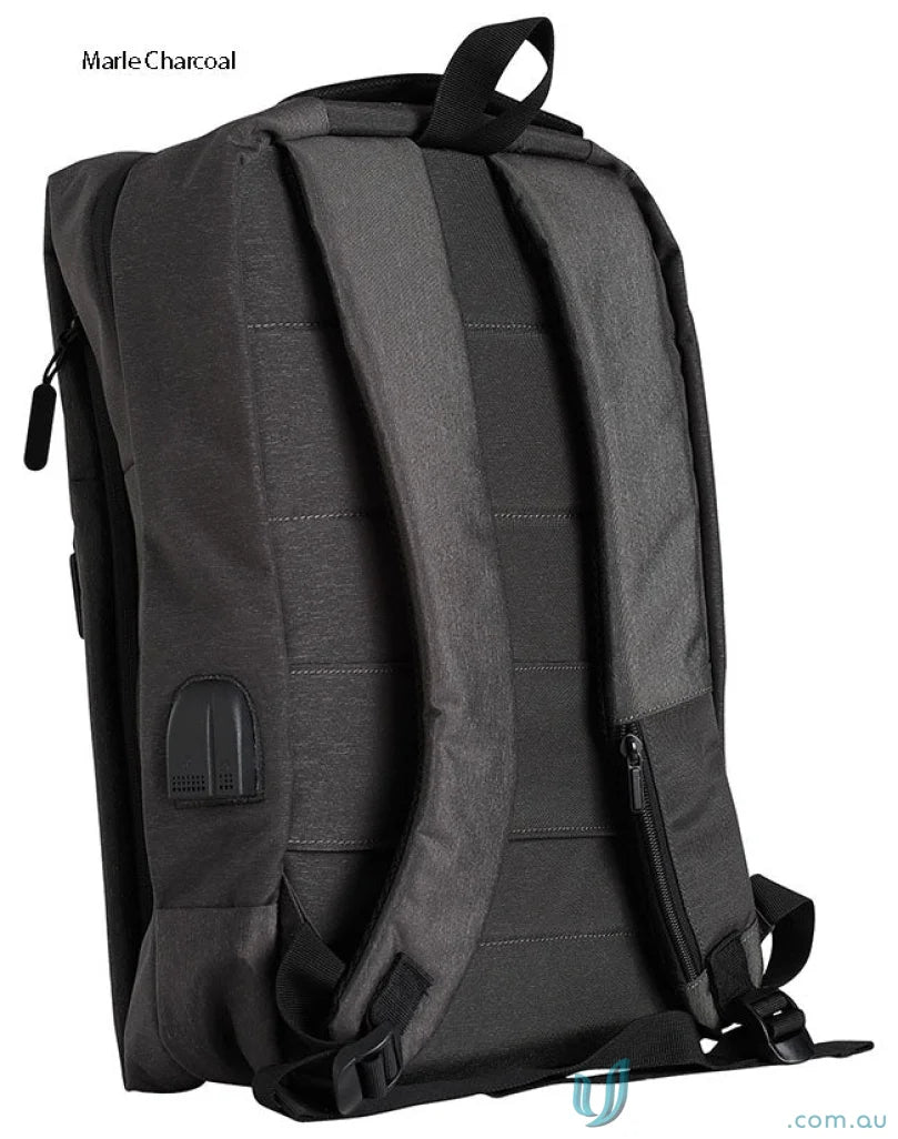 Charcoal-colored Winning Spirit Executive Heather Backpack with secure padded laptop section