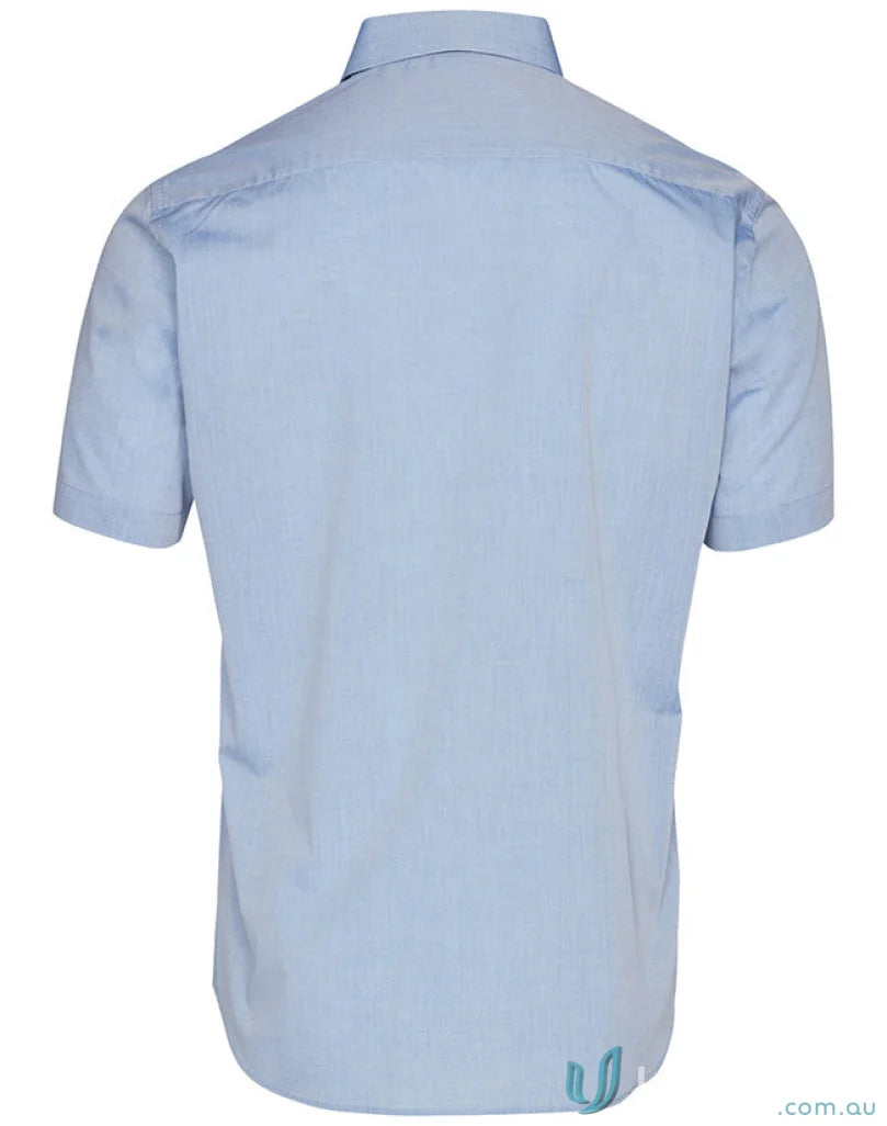 Light blue men’s fine chambray short sleeve shirt from Winning Spirit Fine Chambray