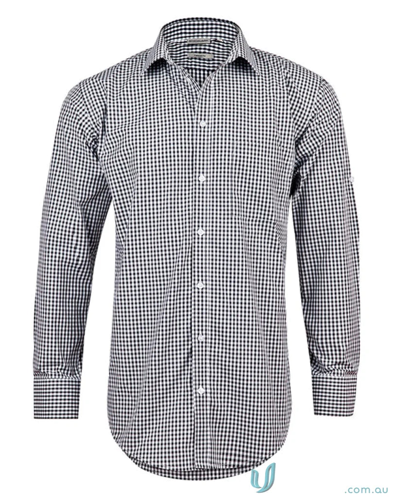 Men’s gingham check Long-sleeved Roll Up Shirt from Winning Spirit for comfortable workwear