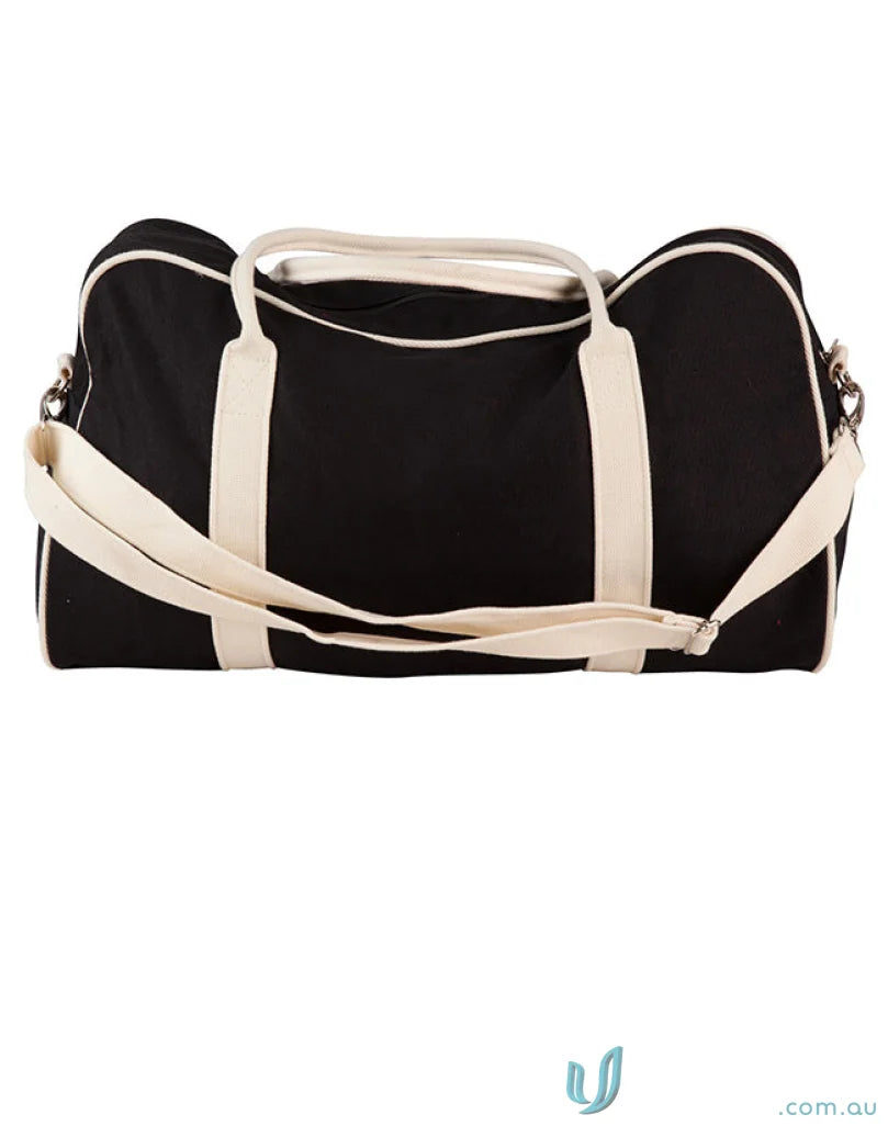 Black duffel bag with cream straps and reinforced carry handles - Winning Spirit Impact Casual Bag