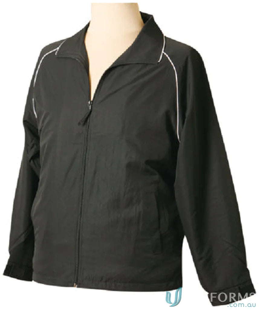 Black jacket with white trim from Winning Spirit Kids Champion Track Jacket collection for kids