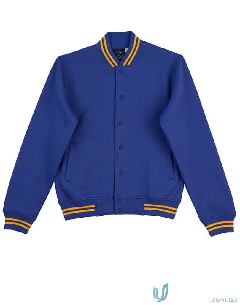 Blue and gold kids fleece varsity jacket from Winning Spirit Kids Fleece Varsity Jacket