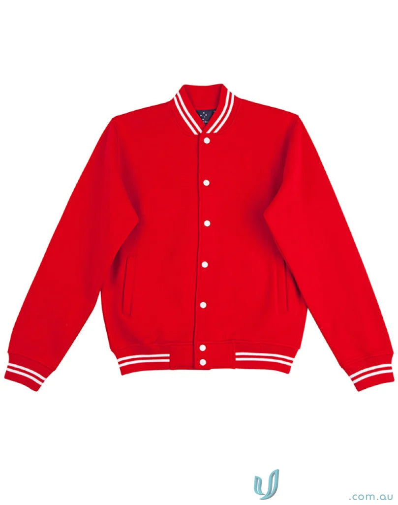 Red fleece varsity jacket from Winning Spirit Kids Fleece Varsity collection