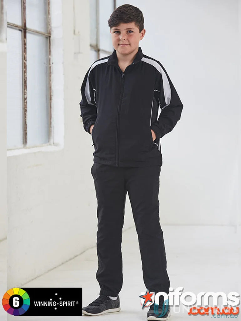 Kid’s Legend Warm black and silver tracksuit with zip-up leg openings from Winning Spirit Kids