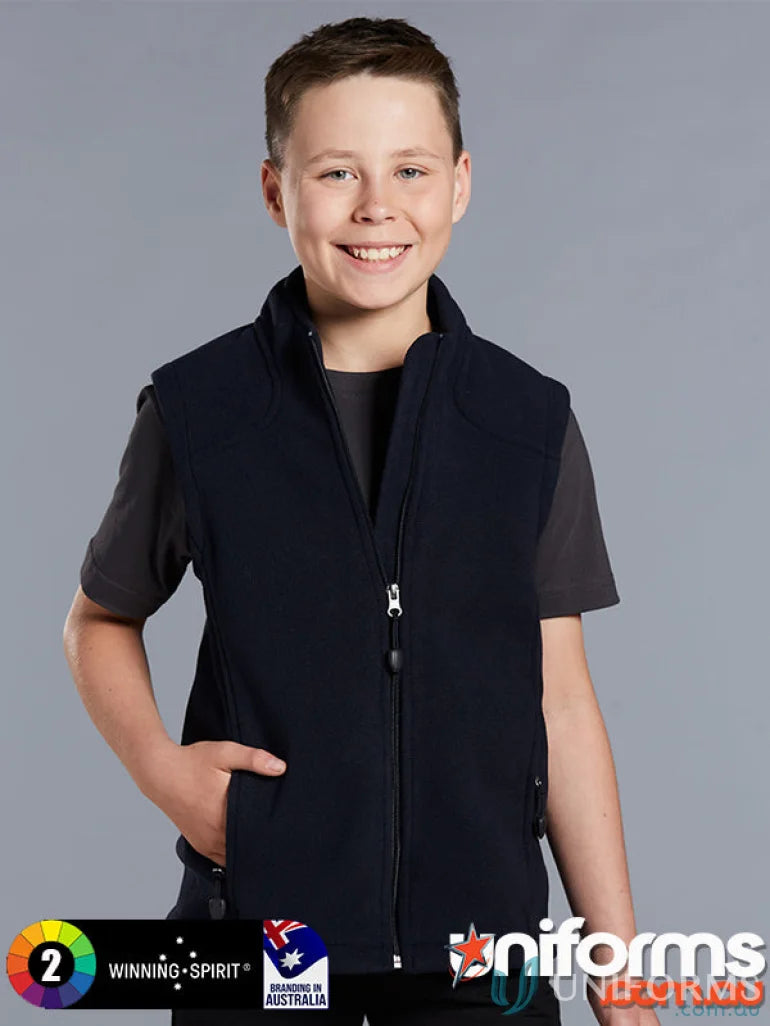 Winning Spirit Kids Navy Blue Micro Bonded Polar Fleece Vest for warmth and style