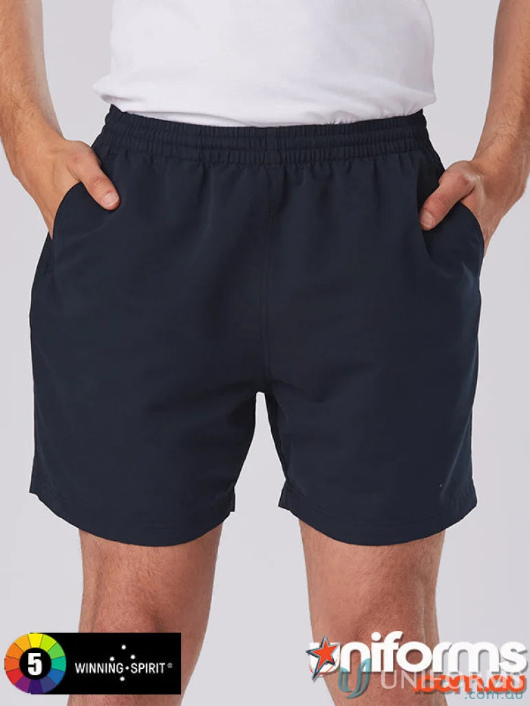 Kids microfibre sport shorts in navy blue with side pockets from Winning Spirit Kids